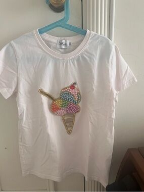 Lola + The Boys White Short-Sleeve Tee with Multicolor Beaded Ice Cream
